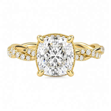 Floral Twisted Pavé Engagement Ring Cushion Cut