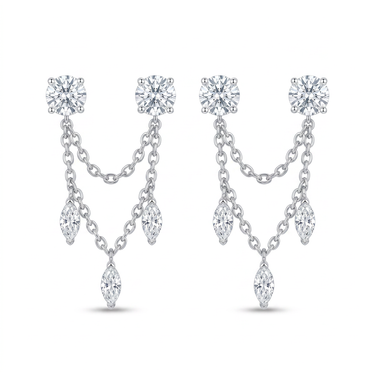 Marquise Diamond Double Piercing Chain Earrings