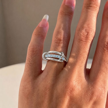 Triple Layer Aquamarine And Diamond Interlocking Ring Diamond Wedding Ring