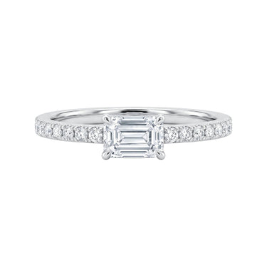 East West Emerald Cut Diamond Pavé Engagement Ring