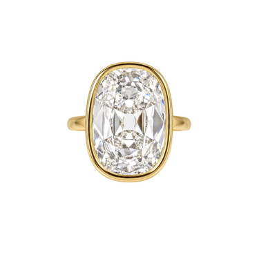 Elongated Old Mine Cut Diamond Bezel Engagement Ring