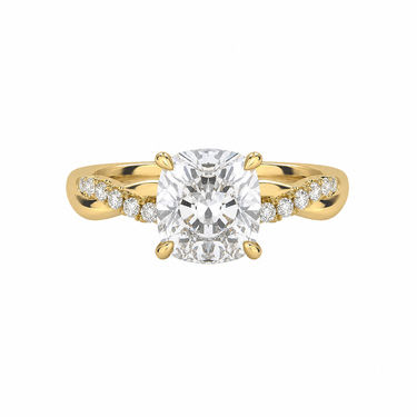 Twisted Side Stone Solitaire Cushion Cut Diamond Ring