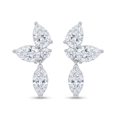 Marquise and Pear Cut Diamond Cluster Drop Earrings