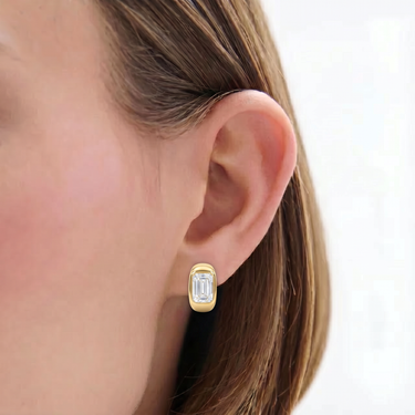 Emerald Cut Bezel Set Diamond Stud Earrings
