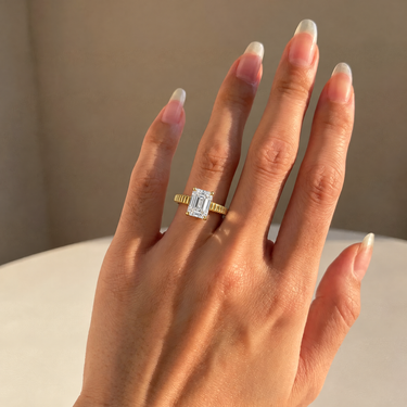 Emerald Cut Thick Band Diamond Engagement Ring