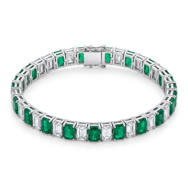 Lab Grown Emerald and Emerald Cut Diamond Tennis Bracelet 10-15CTW