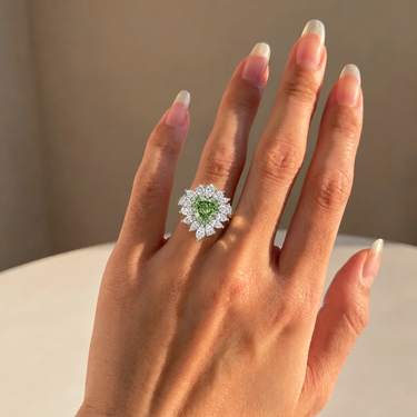 5ct Heart Cut Green Diamond Cluster Halo Engagement Ring