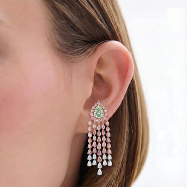 19CTW Green Diamond & Pink Diamond Waterfall Chandelier Earrings