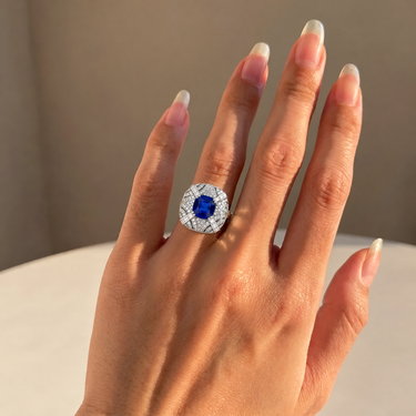 Lab Grown Sapphire Cut Stripe Diamond Engagement Ring