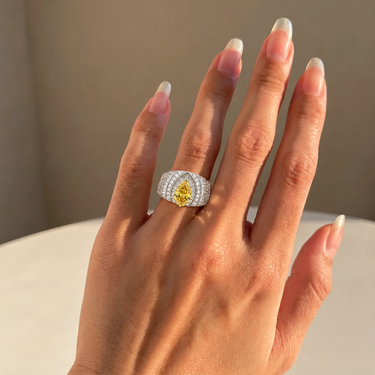 Pear Cut Yellow Diamond Halo Ring