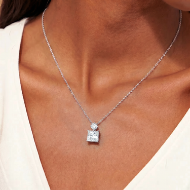Round and Princess Cut Diamond Pendant Necklace