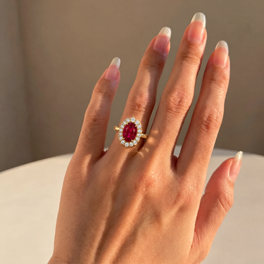 Lab Grown Ruby Halo Diamond Engagement Ring