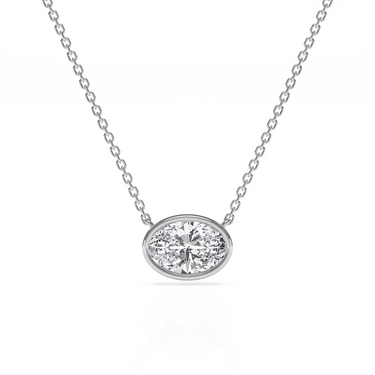 Bezel Oval Diamond Solitaire Necklace - Le Bezel 