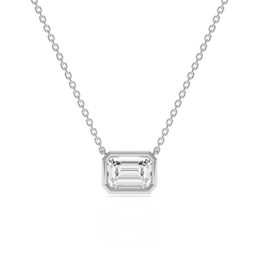 Bezel Emerald Diamond Solitaire Necklace - Le Bezel 
