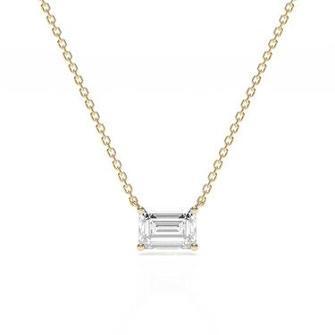Emerald Diamond Solitaire Necklace - Le Bezel 