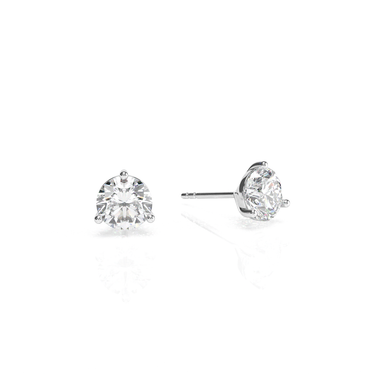 Solitaire Round Diamond Earring in Three Prong Setting Real Diamond - Le Bezel 
