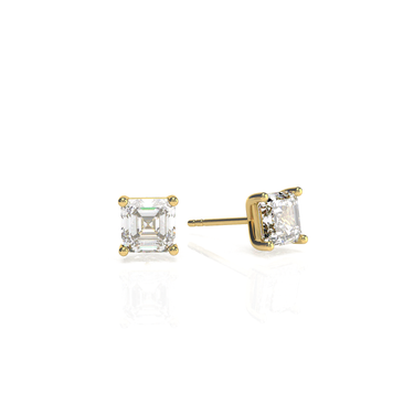 Solitaire Asscher Diamond Earring in Four Prong Setting - Le Bezel 