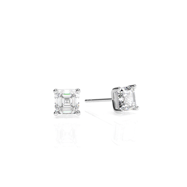 Solitaire Asscher Diamond Earring in Four Prong Setting - Le Bezel 