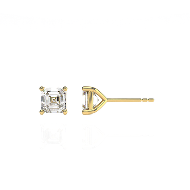 Solitaire Asscher Diamond Earring in Four Prong Setting - Le Bezel 