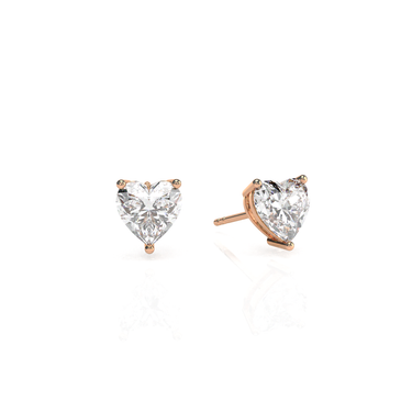Solitaire Heart Diamond Earring in Three Prong Setting - Le Bezel 