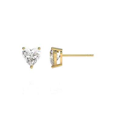 Solitaire Heart Diamond Earring in Three Prong Setting - Le Bezel 