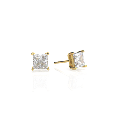 Solitaire Princess Diamond Earring in Four Prong Setting - Le Bezel 