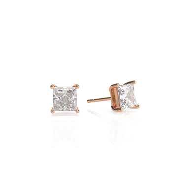 Solitaire Princess Diamond Earring in Four Prong Setting - Le Bezel 