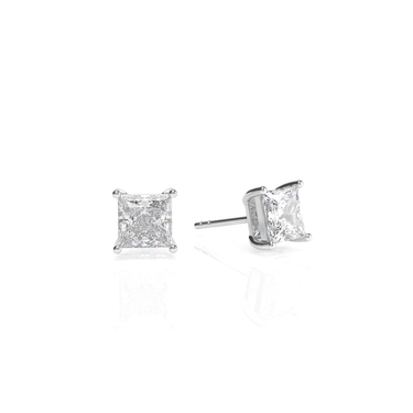Solitaire Princess Diamond Earring in Four Prong Setting - Le Bezel 