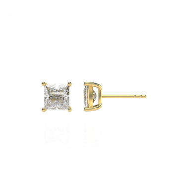 Solitaire Princess Diamond Earring in Four Prong Setting - Le Bezel 