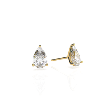 Solitaire Pear Diamond Earring in Three Prong Setting - Le Bezel 