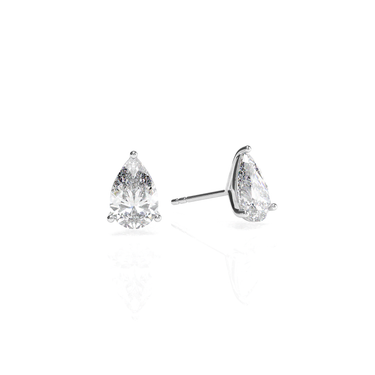Solitaire Pear Diamond Earring in Three Prong Setting - Le Bezel 