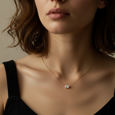Oval Diamond Solitaire Necklace - Le Bezel 