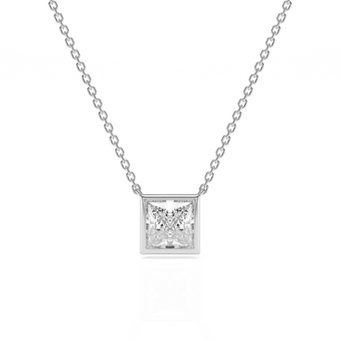 Bezel Princess Diamond Solitaire Necklace - Le Bezel 