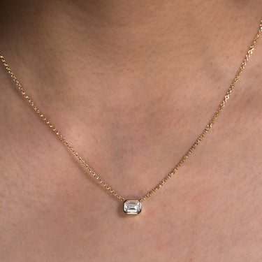 Bezel Emerald Diamond Solitaire Necklace - Le Bezel