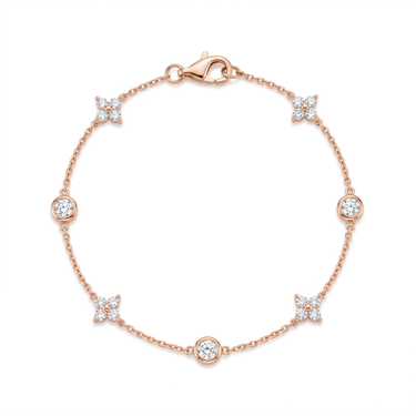 Clover and Bezel Round Cut Diamond Bracelet