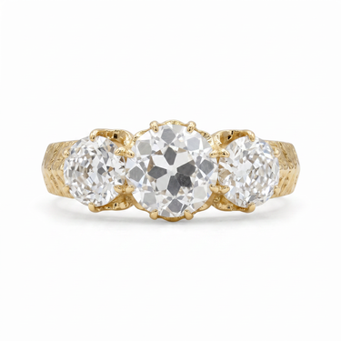Vintage Old Mine Cut Three Stone Diamond Ring