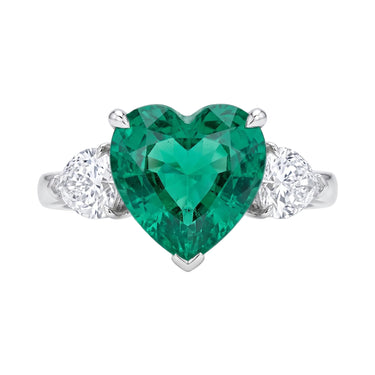 11 Carat Lab Grown Emerald Heart Cut Three Stone Ring