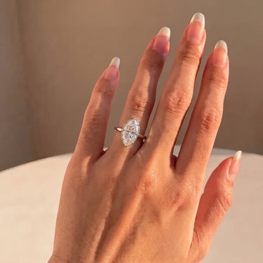 Elongated Old Mine Marquise Cut Diamond Solitaire Engagement Ring