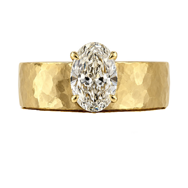 Oval Cut Diamond Ring With Wide Hammered Band