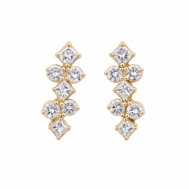 Alternating Princess and Round Diamond Earrings