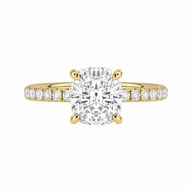 Prong Pavé Solitaire Cushion Cut Diamond Ring