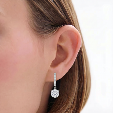 2CTW Round Solitaire Six Prong Diamond Hoop Drop Earrings