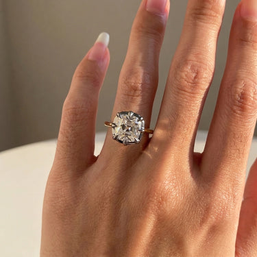 Cushion Cut Lab Grown Diamond Two-Tone Bezel Engagement Ring