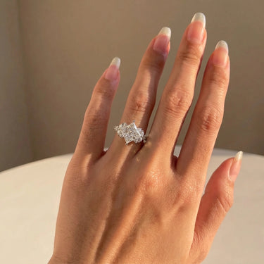 Princess Cut Lab Grown Diamond Engagement Ring with Floral Pavé Band