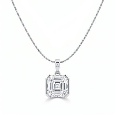 Asscher Cut Diamond Bezel Pendant With Snake Chain Diamond Necklace