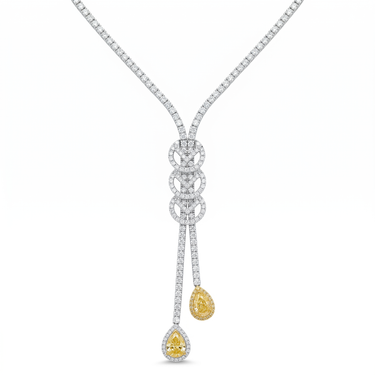 Pear Cut Fancy Yellow Diamond Drop Lariat Necklace