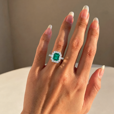 Lab Grown Emerald Halo Engagement Ring
