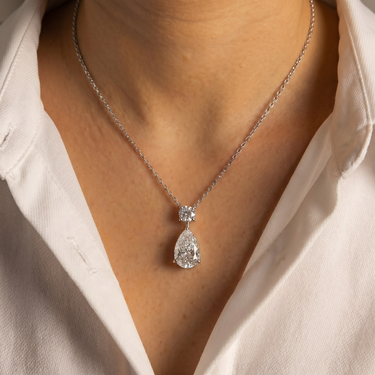 Pear and Round Cut Diamond Pendant Necklace