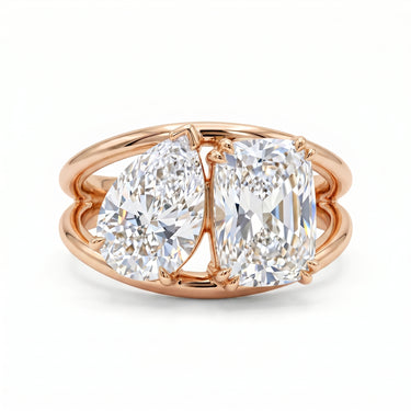 Toi Et Moi Pear and Cushion Cut Half Bezel Engagement Ring
