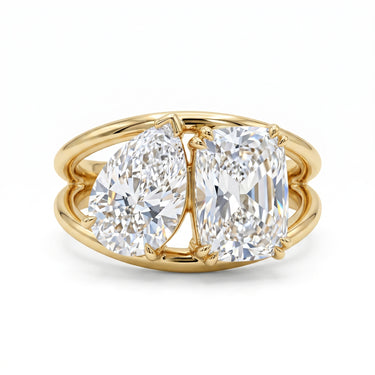 Toi Et Moi Pear and Cushion Cut Half Bezel Engagement Ring